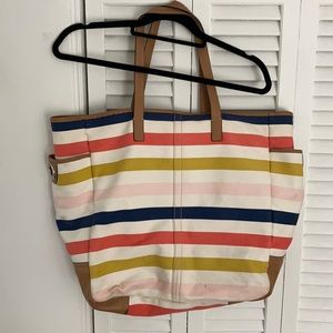Coach large stripped canvas tote